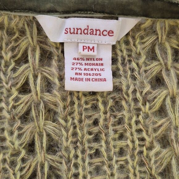 SUNDANCE Olive Loose Knit Mohair Cardigan Hoodie Long Length Petite Medium - Picture 5 of 11